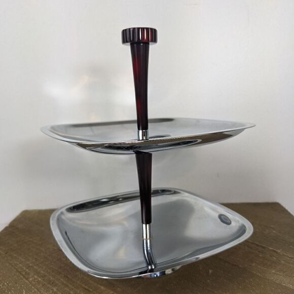 Glo Hill 2 tier desert stand with cherry bakelite - Picture 3 of 5